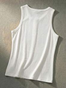 ESTAVOR 男士休闲宽松背心，白色T恤，刺绣拼接，夏季 - 白色 - 查看 2