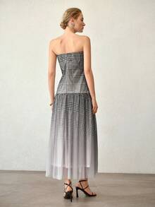 MOTF PREMIUM PLAID PRINT LONG TUBE DRESS - Black - View 3
