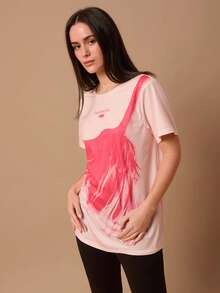 SURIMA Camiseta holgada de mujer de manga corta con cuello redondo y diseño minimalista casual - Multicolor - Ver 5