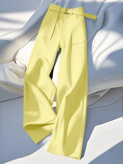 GlowEve Women's Elegant Wide Leg Pants With Pocket Decoration And Waist Cinching