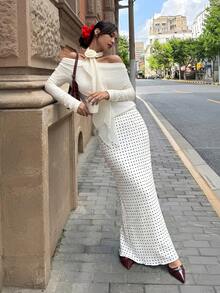 Siren Gaze Women's Polka Dot Print Maxi Mermaid Skirt - White - View 7