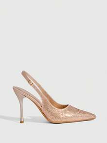 CUCCOO SZL Women Shoes Fashion Pointed Stiletto Champagne Full Diamond Back Lift Sexy Banquet Party Ladies High Heel Back Empty Shoes Women's Shoes - Champagne - View 2