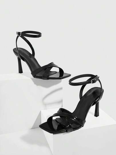 CUCCOO SZL Sandalias de tacón alto para mujer, de estilo de moda, cómodas y versátiles, con correa cruzada de espejo marrón, para uso en primavera y verano, ideales para fiestas y eventos