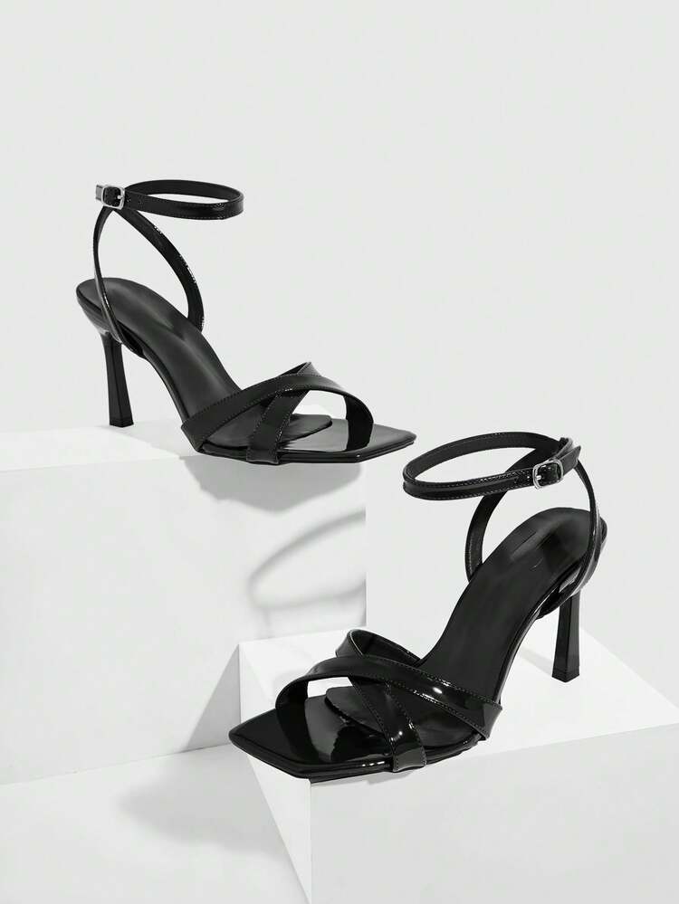 CUCCOO SZL Women Shoes Spring And Summer New Brown Mirror Cross Strap Ankle Strap Women's High Heel Sandals Fashion Comfortable Versatile Sexy Party Women's Sandals Women's Shoes