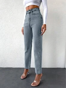 EURMUSE Jeans a vita alta con gamba affusolata e strappi per donne - Lavaggio chiaro - Visualizzare 3