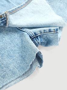 Girlism Váy quần denim wash kiểu Y2K cạp lệch, màu wash nhạt Y2K dành cho bé gái tuổi teen, phong cách boho mùa hè, đi biển, dự tiệc hòa nhạc, lễ hội âm nhạc, ngày Valentine. - Rửa nhẹ - Xem 3