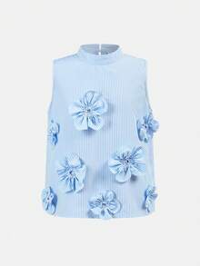 Tween Girls Blue & White Striped Camisole Top And Pants Set - Blue and White - View 5