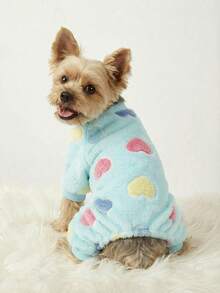 PETSIN 1pc Blue Heart Pattern Fleece Thermal Jumpsuit For Medium/Small Cat Or Dog - Multicolor - View 3