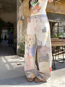 DAZY Women's Korean Style Plaid Ombre Loose Fit Versatile Casual Denim Jeans, Spring/Summer - Blue - View 6