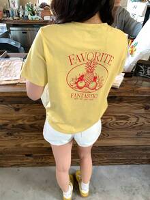 DAZY 女士字母水果印花休闲圆领短袖T恤 - 黃色 - 查看 5