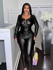 Slaydiva Nuovi arrivi primavera/estate 2026 Abbigliamento donna autunno, Abbigliamento donna inverno, Nuovi costumi da festival musicali e Ognissanti, Abiti da compleanno per donna, Abbigliamento casual e versatile per uso quotidiano, vacanze, crociere, spiaggia, prendisole, virali, Completo nero a maniche lunghe con fiocco frontale per donna, Pantaloni lunghi aderenti sexy, Tute oversize - nero - Visualizzare 12