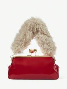 Maija Ladies, Women Clutchs, Shoulder Bag, PU, Red, Red Bag, Plush Shoulder Straps, Fashionable, Elegant , Simple, Personalized, Versatile, Classic, For Cocktail Party, Party, Prom, Club, Date, Birthday, Evening, Date Nigh, Banquet, Christmas, Christmas Gifts, New Year, Valentine's Day(The Shoulder Strap Is Detachable) - Red - View 2