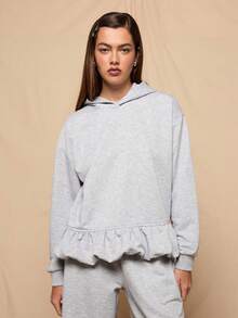COUREZ Oversized Hoodie With Bubble Hem /Y2K Spring Cute Grey Hoodies For Women Going Out Party Streetwear Summer - Grey - View 7