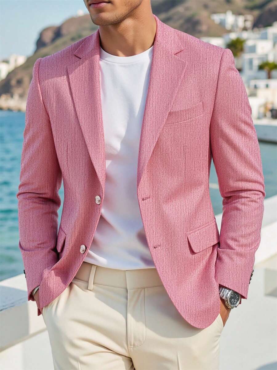 Manfinity Bizformal Men Space Dye Pocket Single Breasted Blazer Slim Fit Blazer Men Classy Clothes Men Fashion Blazer Men Pink Blazer Men Casual Blazer,Wedding,Pink,Gowns,Gown For Prom Night,Boyfriend Gift Men Linen Jacket Men Summer Attire Men Sport Coat Pink Men Suit Pink Jackets For Men Mens Casual Blazer Sport Coat For Men Men Summer Suits,Weekend Trips, Outdoor Activities, Travel Expeditions, Relaxed Work Environments Or Semi-Formal Occasions, Boyfriend/Husband Gift, Anniversary /Birthday Gift Party Summer Vacation Holiday New Years Wedding Valentine's Day - Pink - View 1