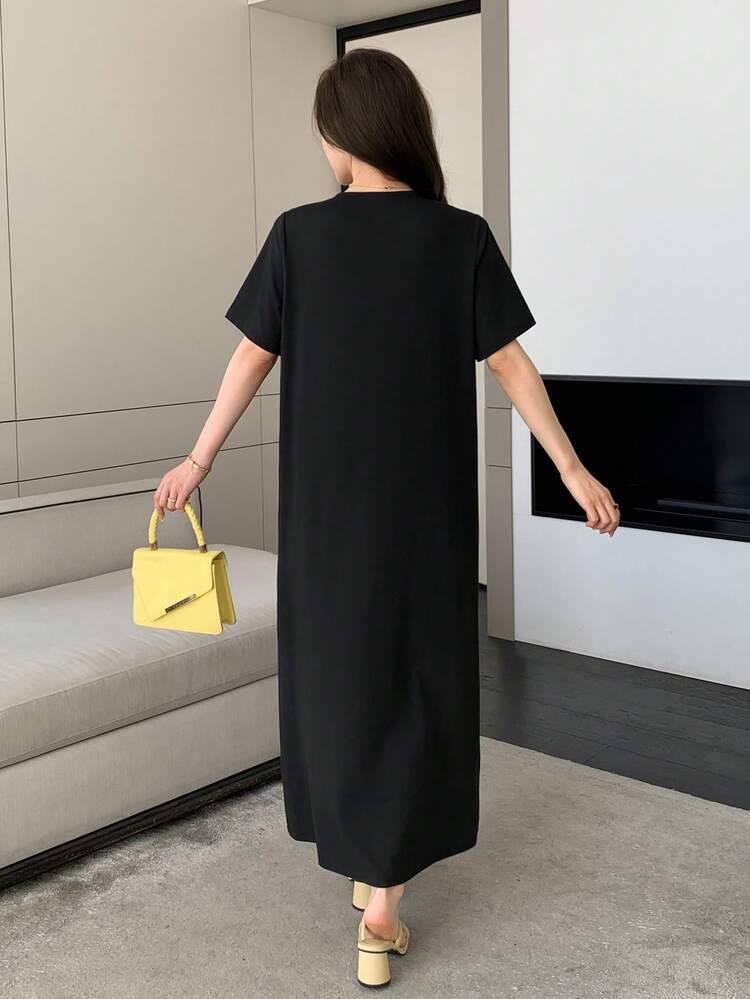 Women's Casual Printed Round Neck Short Sleeve Long Dress Wedding Guest Dress Summer Sundress