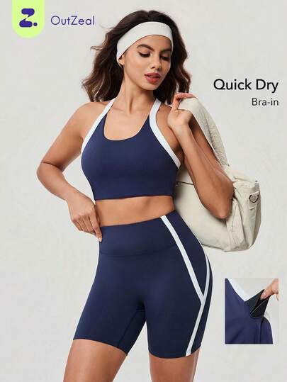 OutZeal Women Sports Bra Workout Gym Quick-Drying Bra-In Color-Blocked Active Tops