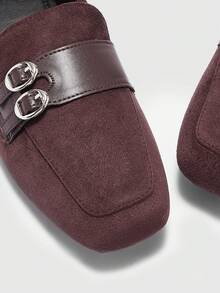 CUCCOO BIZCHIC Sheepskin Leather Vintage Style Comfortable Slip-On Shoes With Buckle Design, Versatile & Flattering For Commuting Spring Shoes - Coffee Brown - View 8