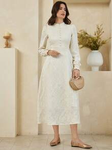 Dazy-Less Spring & Summer Elegant Midi Dress, Waist Cinched Design, Suitable For Dates, Weddings, Parties, Casual Vacations, Commuting - White - View 5