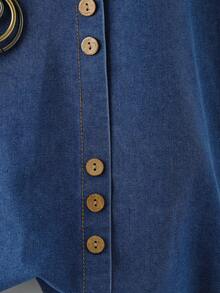 EMERY ROSE Mature Denim Women's Round Neck Button Design Casual Sleeveless Denim Top - Blue - View 5