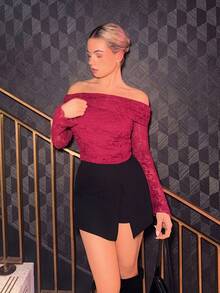 Bethéva SHEIN Short-Saia Com Cintura Elástica E Fenda Frontal Black Summer Casual - Black - View 5