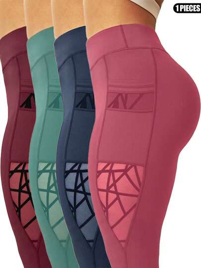 Easithlete Plus Size Women's Functional Seamless Leggings With Pockets, Asymmetrical Mesh & Flocked Design, Tummy Control & Lift Yoga Pants Y2k