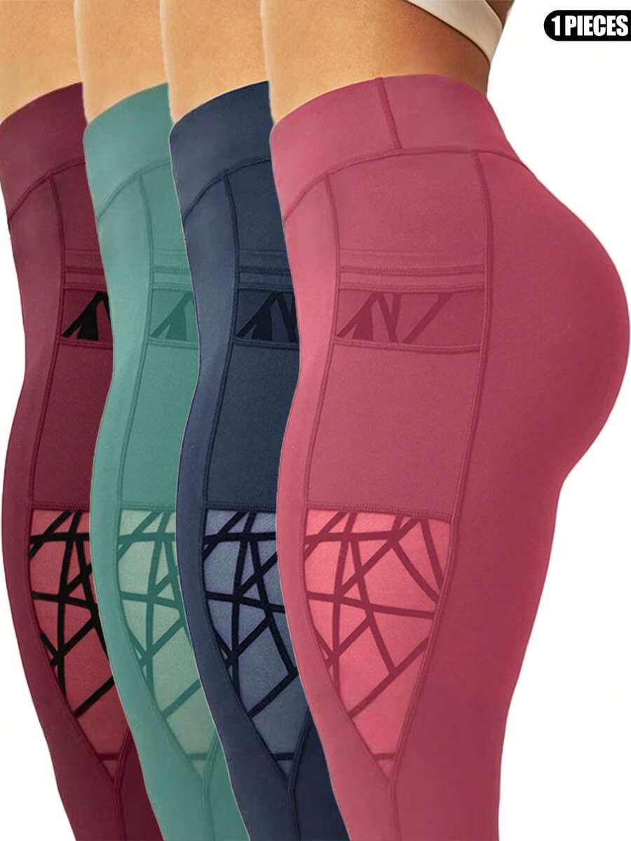 Easithlete Plus Size Women's Functional Seamless Leggings With Pockets, Asymmetrical Mesh & Flocked Design, Tummy Control & Lift Yoga Pants Y2k - Olive Green - View 1