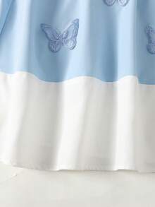 SHEIN Young Girl Casual Cute Daily Commute Contrast Color Peter Pan Collar Puff Sleeve Loose Dress, Summer - Baby Blue - View 5