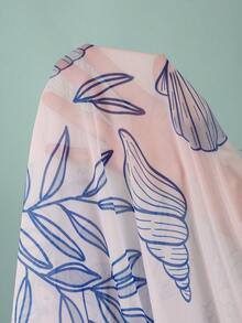 SHEIN Swim Oasis 2026新款女士两件套印花白色连体泳衣和网纱长裙沙滩度假优雅泳装套装 - 藍白色 - 查看 7