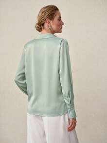 MOTF PREMIUM SWING COLLAR LONG SLEEVE POPLIN SHIRT - Green - View 3