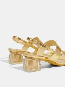 CUCCOO TILAWA 女士华丽水钻方跟高跟凉鞋 - 香檳色 - 查看 4