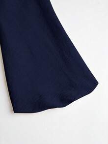 Olithes Petite Áo sơ mi dài tay nữ màu trơn cổ buộc dây xếp ly, kiểu dáng thường ngày, đa năng, phù hợp đi làm. - Màu xanh hải quân - Xem 6