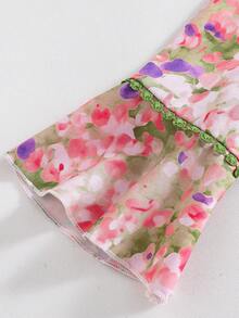 Vestido casual y lindo de fiesta con cuello en V, estampado floral y aplicaciones para niña - Multicolor - Ver 6