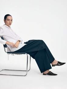 Mnmlis Giày mule mũi nhọn màu đen, giày mule hở gót bằng da bóng, đế dày. - màu đen - Xem 8