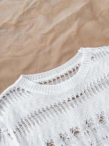 SHEIN 少女镂空荷叶边喇叭袖长袖沙滩罩衫连衣裙，夏季 - 白色 - 查看 4