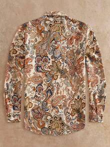 HIMLAND 男士休闲印花修身常规肩长袖衬衫 佩斯利花纹衬衫 男士乡村衬衫 挂毯衬衫 波西米亚风男士衬衫 复古男士衬衫 - 彩色 - 查看 3