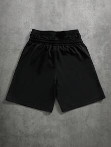 PAVTROS 男士夏季拼接条纹字母印花双腰带休闲短裤 - 黑色 - 查看 2