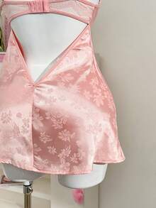 PetitDoll 2pcs Sexy Lace Patchwork Bowknot Deep V-Neck Backless A-Line Slip Dress Set For Women - Pink - View 9