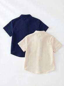 SHEIN 两件装男童休闲韩版纯色翻领宽松衬衫，两种颜色可选，每款可买一套或两套，适合上学、居家、度假、运动穿着，适合春夏季节，买一送一，两件超值优惠，送礼佳品。 - 彩色 - 查看 2