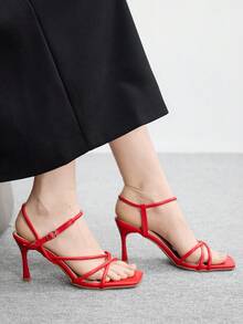 CUCCOO BIZCHIC 女士休闲简约方头高跟凉鞋 - 大紅色 - 查看 6