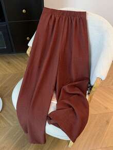 Franclia 女士纯色扭结休闲日常裤 - 棕色 - 查看 2