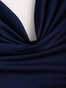 Sweetra 新款 Y2K 金属环装饰通勤百搭垂褶领带女式背心 - 藏蓝色 - 查看 4