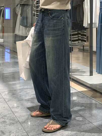 DAZY Quần jeans denim nam màu xanh dương trơn, kiểu dáng cổ điển, thích hợp cho mùa xuân.