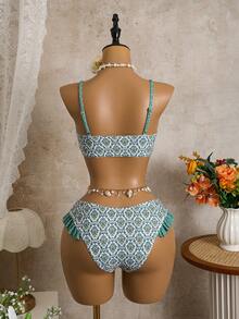 Bellisia Bộ bikini nữ họa tiết hoa phối bèo nhún, thích hợp cho kỳ nghỉ biển. - màu xanh lá - Xem 2
