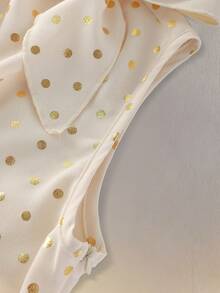 Modelyn Stylish Foil Polka Dot Draped Neck Cinched Waist Blouse, High-End, Spring/Summer - Apricot - View 9