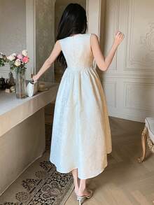 DAZY 女士优雅印花无袖中长连衣裙，夏季 - 米色 - 查看 2