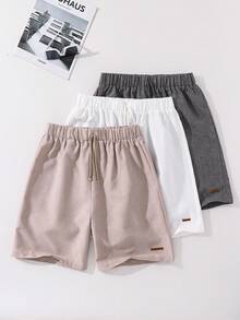 SHEIN 3pcs/Set Teen Boy Casual College Style White Solid Color Shorts With Elastic Waist And Decorative Rope,Summer Daily Wear,Sports,School,Parties - Multicolor - View 6