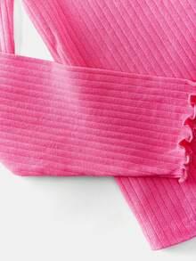 SHEIN EZwear Maglietta a maniche lunghe con collo alto a costine, taglia grande, colore rosso rosa - Fucsia - Visualizzare 5