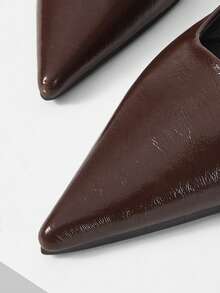 Mnmlis 芭蕾舞鞋系带尖头细跟高跟鞋皮鞋 - 咖啡棕 - 查看 4