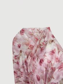 SHEIN MOD 女士复古印花打结胸前褶皱圆领无袖连衣裙，适合夏季穿着 - 彩色 - 查看 10