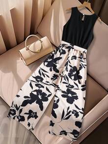 SHEIN Sparklyn Bộ áo liền quần phối màu thời trang cho bé gái, chất liệu mềm mại và thoải mái, phù hợp cho dã ngoại, chụp ảnh, mùa hè, đi học, thiết kế đa năng, món đồ không thể thiếu trong mùa hè dành cho các cô gái tuổi teen. - màu đen - Xem 2